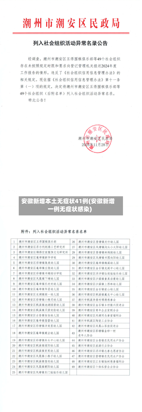 安徽新增本土无症状41例(安徽新增一例无症状感染)