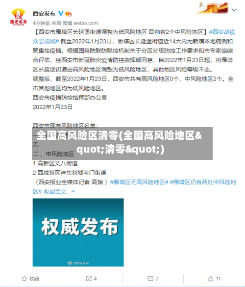全国高风险区清零(全国高风险地区"清零")